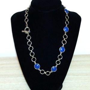 Chaps necklace silvertone with blue orbs